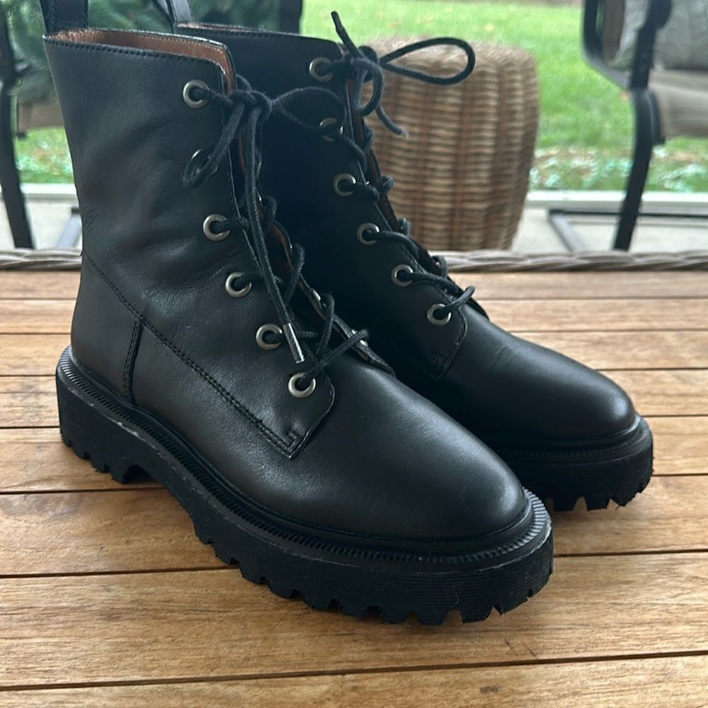 Madewell Black Leather Women’s Combat Boots 8